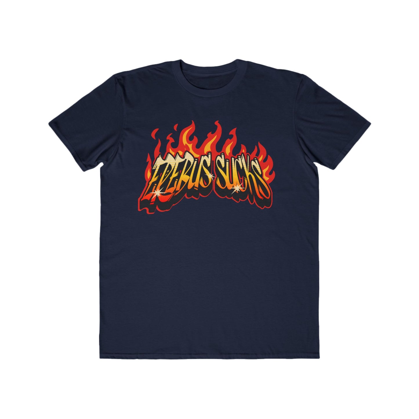 Men's Flame Graphic Tee — "Erebus Sucks" Retro Fire Design