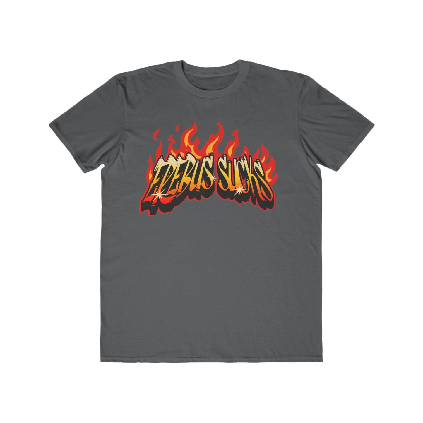 Men's Flame Graphic Tee — "Erebus Sucks" Retro Fire Design