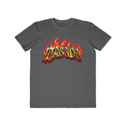 Men's Flame Graphic Tee — "Erebus Sucks" Retro Fire Design