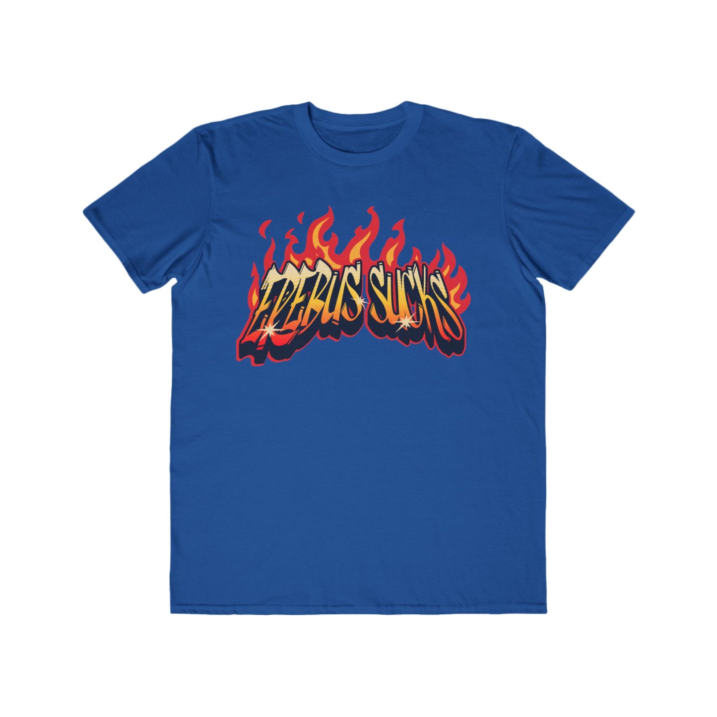 Men's Flame Graphic Tee — "Erebus Sucks" Retro Fire Design