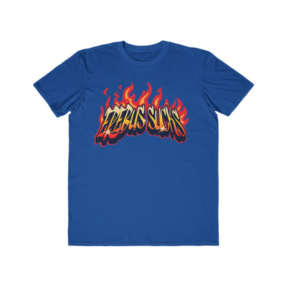 Men's Flame Graphic Tee — "Erebus Sucks" Retro Fire Design